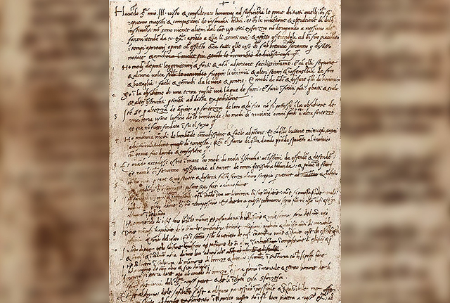 'Résume' de Leonardo da Vinci, escrito em 1482, descrevendo suas habilidades ao duque de Milão, a quem pleiteava trabalho
